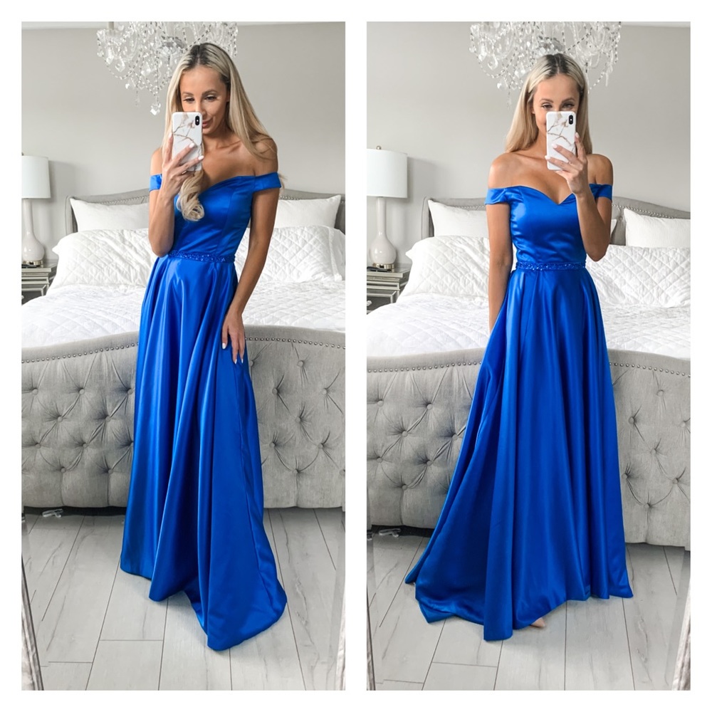 Off The Shoulder Elegant Royal Blue Formal Dress - Picture 2 of 5